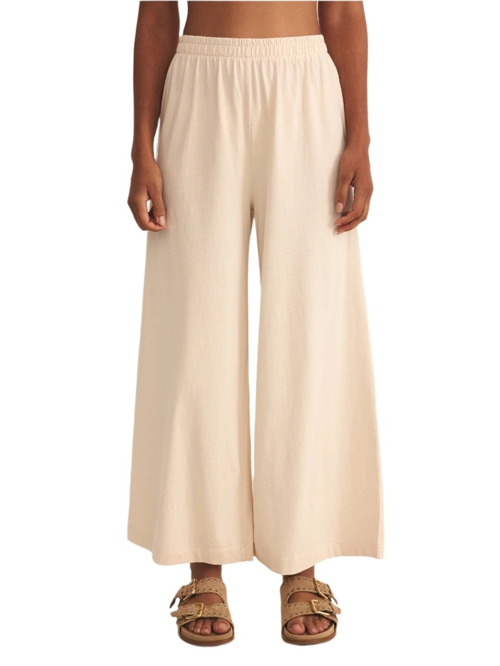 Z Supply Scout Jersey Cotton Light Tan Wide Leg Pants